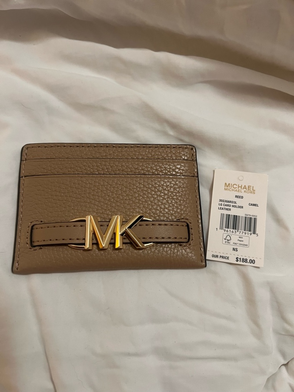 Michael Kors Camel Leather MK Large Card Holder